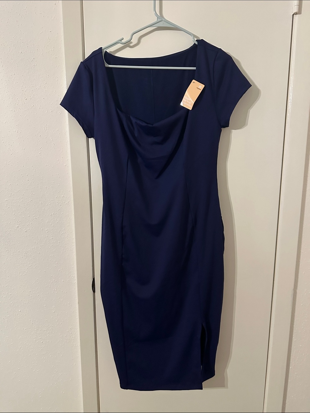 Women's Navy Midi Dress with Cowl Neck